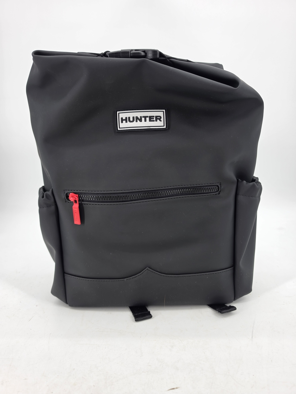 Hunter Black Roll-Top Water Resistant Backpack with Red Zipper Accent New